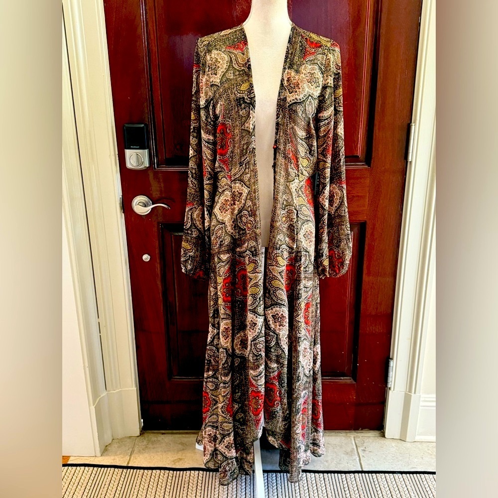 Express ladies, long sleeve maxi, sheer cover-up size large, NWT Paisley - Picture 15 of 16